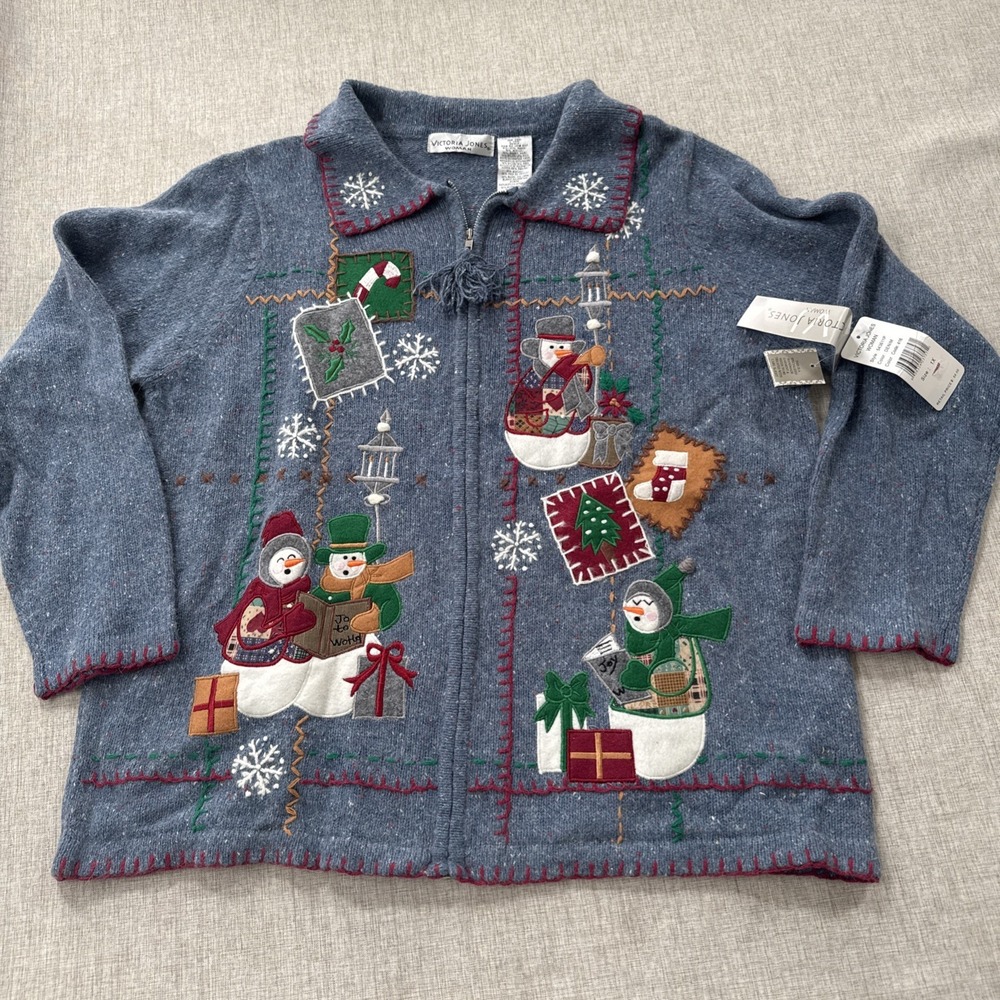 Victoria Jones Christmas Sweater Women's 1X Cardigan Rabbit‎ Hair Deadstock NEW